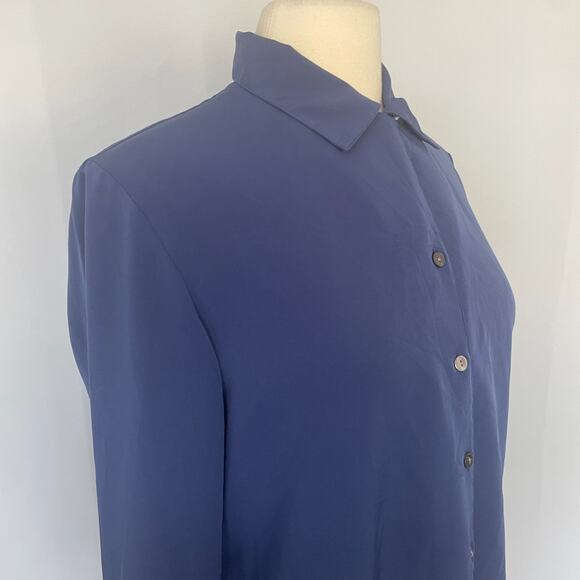Vintage Blouse Top Size Small Blue Solid Long Sleeve Button Minimalist Office - Picture 5 of 13